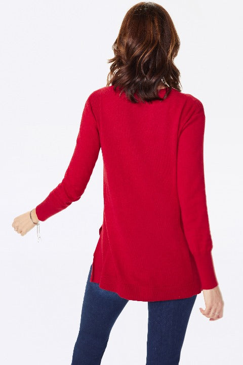 NYDJ Tunic V-Neck Sweater Color Strawberry Hill - L and L Stuff