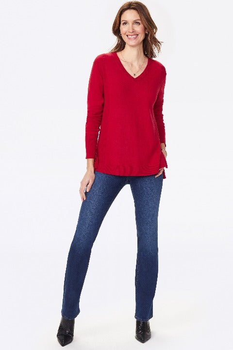 NYDJ Tunic V-Neck Sweater Color Strawberry Hill - L and L Stuff