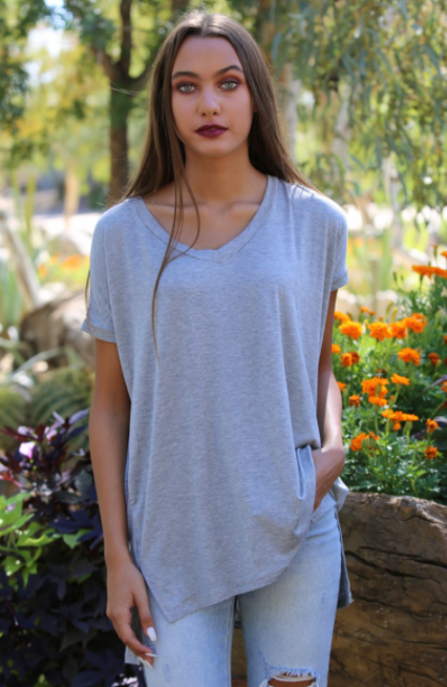 Angie Ladies' Oversized  V-neck Knit Tee