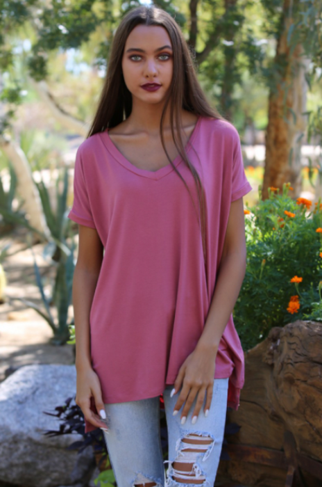 Angie Ladies' Oversized  V-neck Knit Tee - L and L Stuff
