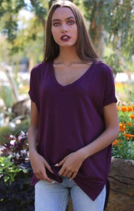 Angie Ladies Oversized V-Neck Knit Tee Tops & Blouses