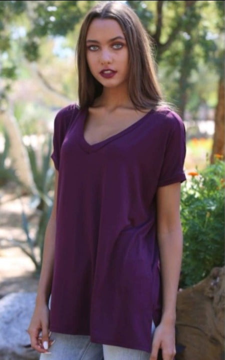 Angie Ladies Oversized V-Neck Knit Tee S / Maroon Tops & Blouses