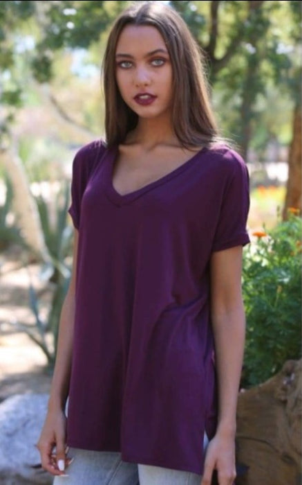 Angie Ladies Oversized V-Neck Knit Tee S / Maroon Tops & Blouses