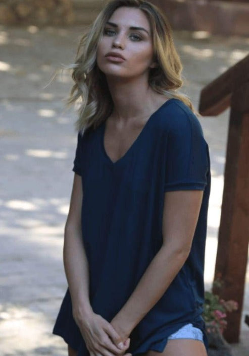 Angie Ladies Oversized V-Neck Knit Tee S / Peacock Tops & Blouses