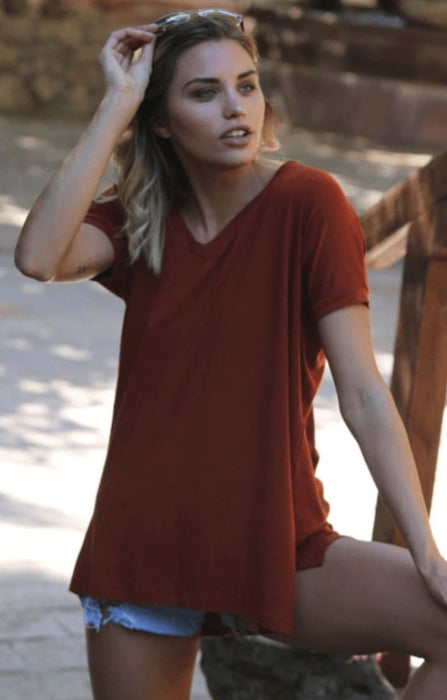 Angie Ladies Oversized V-Neck Knit Tee S / Sienna Tops & Blouses