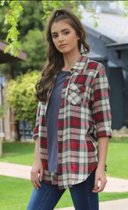 Angie Long Sleeve Plaid Button Up Top Tops & Blouses