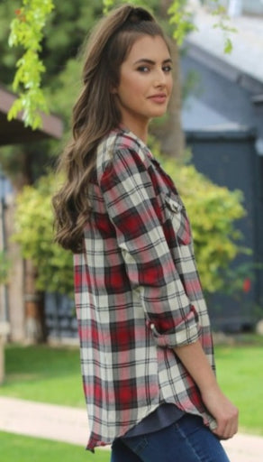 Angie Long Sleeve Plaid Button Up Top Tops & Blouses