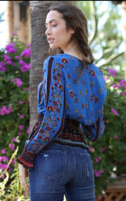 Angie Womens Lace Up Printed Long Sleeve Top Tops & Blouses