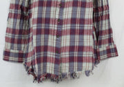 Angie Womens Plaid Flannel With Fringed Hem Tops & Blouses
