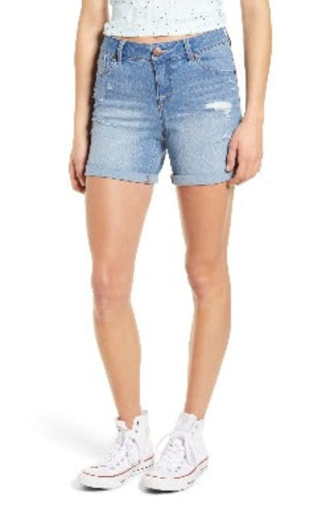 1822 Denim Ladies' Distressed Denim Roll Cuff Shorts - L and L Stuff