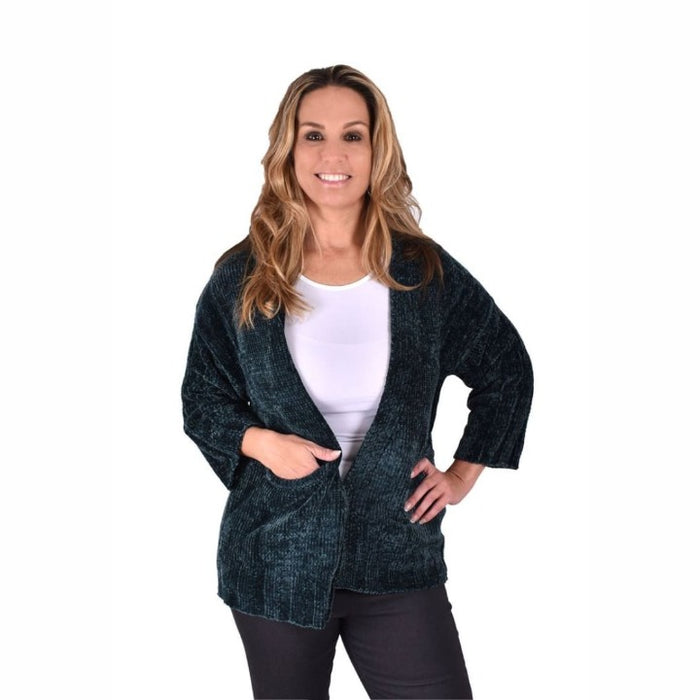 Ethyl Womens The Adley-Delphine Chenille Cardigan Green S Sweaters
