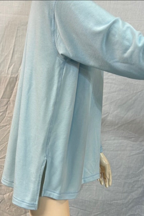 Nally & Millie Ladies' Light Blue French Terry V-Neck Top - L and L Stuff