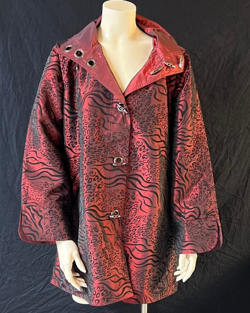 Oopéra Ladies' Reversible Metallic Tiger Print Raincoat - L and L Stuff