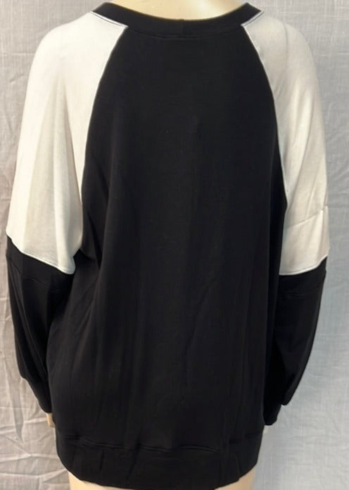 Nally & Millie Scoopneck Long Raglan Sleeve Two Tone French Terry Sweater Cream/Black - L and L Stuff