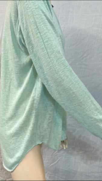 Nally & Millie Ladies' Dusty Aqua Long Sleeve V-Neck With A High-Low Rounded Hem Tunic - L and L Stuff