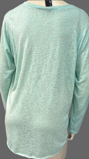 Nally & Millie Ladies' Dusty Aqua Long Sleeve V-Neck With A High-Low Rounded Hem Tunic - L and L Stuff