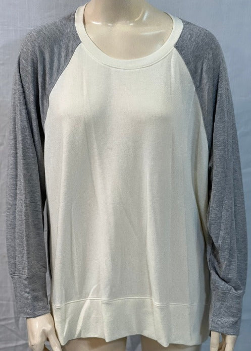Nally & Millie Scoopneck Long Raglan Sleeve Two Tone French Terry Sweater Ivory/Cream - L and L Stuff