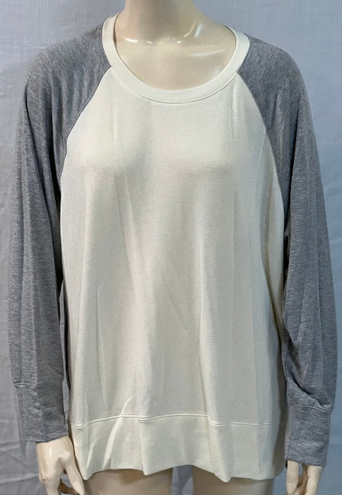 Nally & Millie Scoopneck Long Raglan Sleeve Two Tone French Terry Sweater Ivory/Cream - L and L Stuff