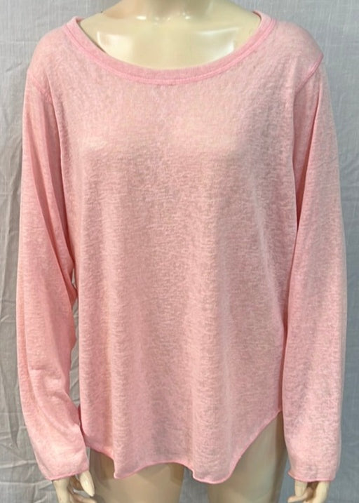 Nally & Millie Ladies' Pink Crew Neck Long Sleeve Rounded Hem Top - L and L Stuff