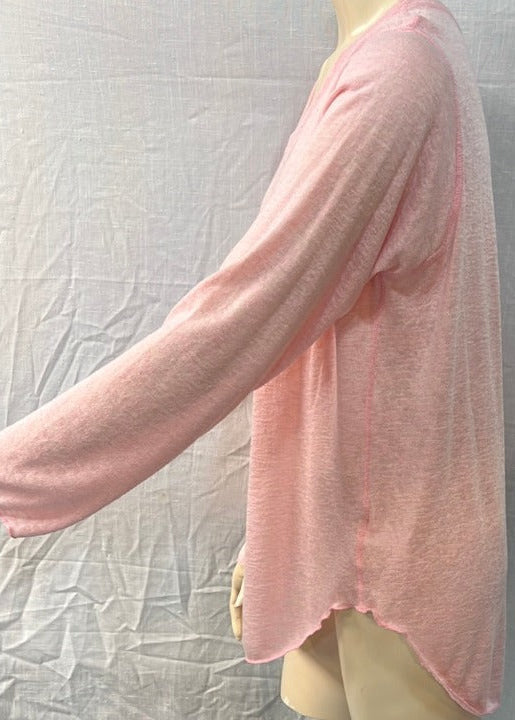 Nally & Millie Ladies' Pink Crew Neck Long Sleeve Rounded Hem Top - L and L Stuff