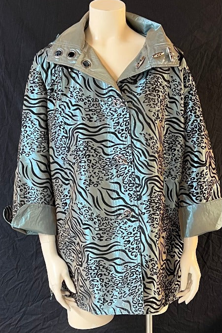 Oopéra Ladies' Reversible Metallic Tiger Print Raincoat - L and L Stuff