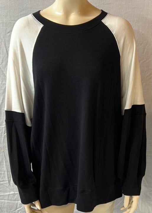 Nally & Millie Scoopneck Long Raglan Sleeve Two Tone French Terry Sweater Cream/Black - L and L Stuff