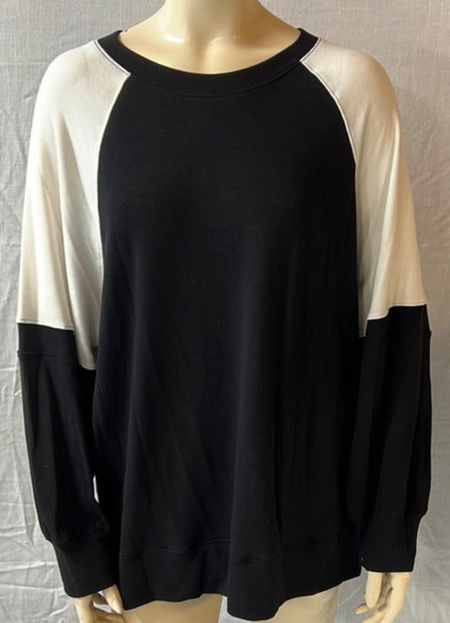Nally & Millie Scoopneck Long Raglan Sleeve Two Tone French Terry Sweater Cream/Black