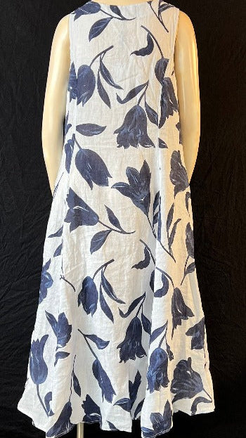 Luca Vanucci Tulips V Neck Linen Dress 1348 - L and L Stuff