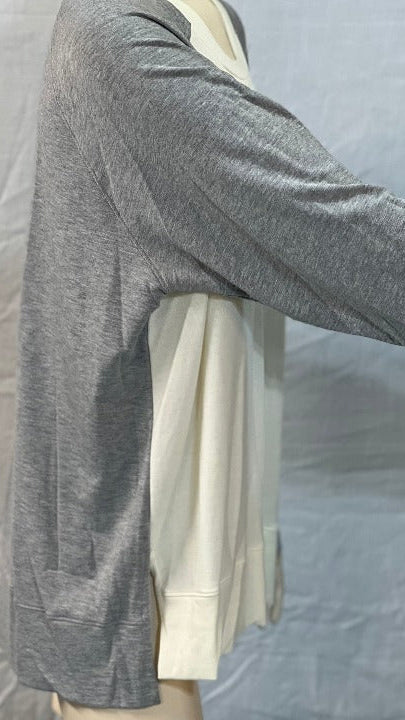 Nally & Millie Scoopneck Long Raglan Sleeve Two Tone French Terry Sweater Ivory/Cream - L and L Stuff