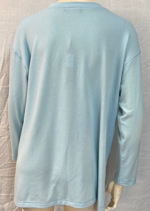 Nally & Millie Ladies' Light Blue French Terry V-Neck Top - L and L Stuff
