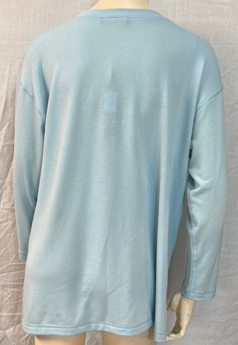 Nally & Millie Ladies' Light Blue French Terry V-Neck Top - L and L Stuff