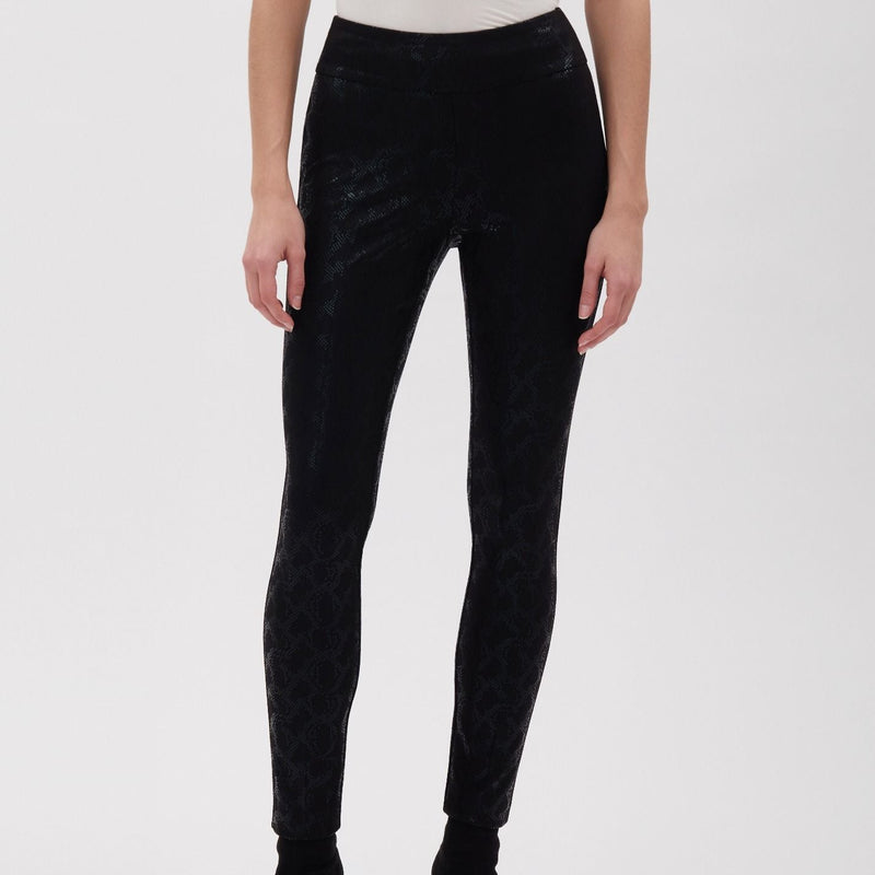 UP! Luxury Collection Women's Waxed Snakeskin Black Ponte Pant - L and L Stuff