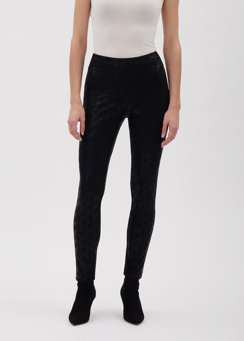 UP! Luxury Collection Women's Waxed Snakeskin Black Ponte Pant - L and L Stuff