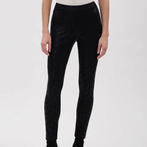 UP! Luxury Collection Women's Waxed Snakeskin Black Ponte Pant - L and L Stuff