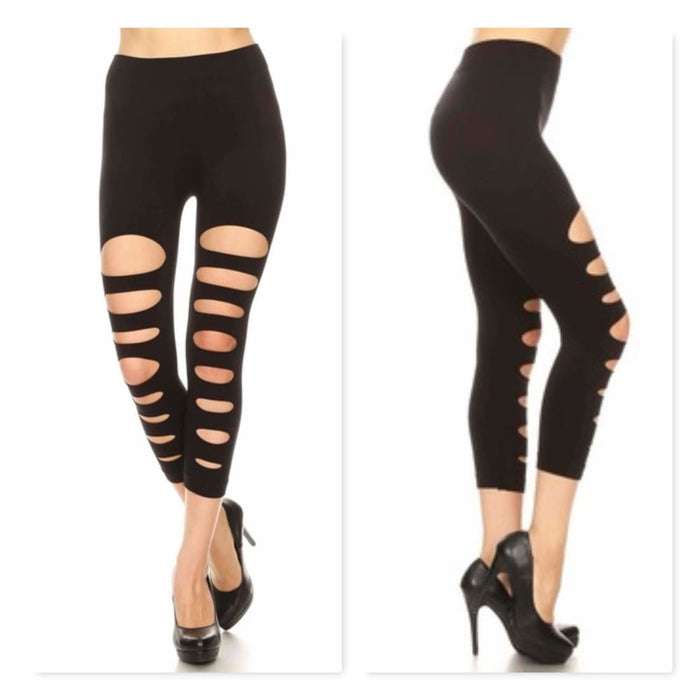Casual Seamless High Waist Solid Capri Leggings Black-Black-Black OS at   Women's Clothing store