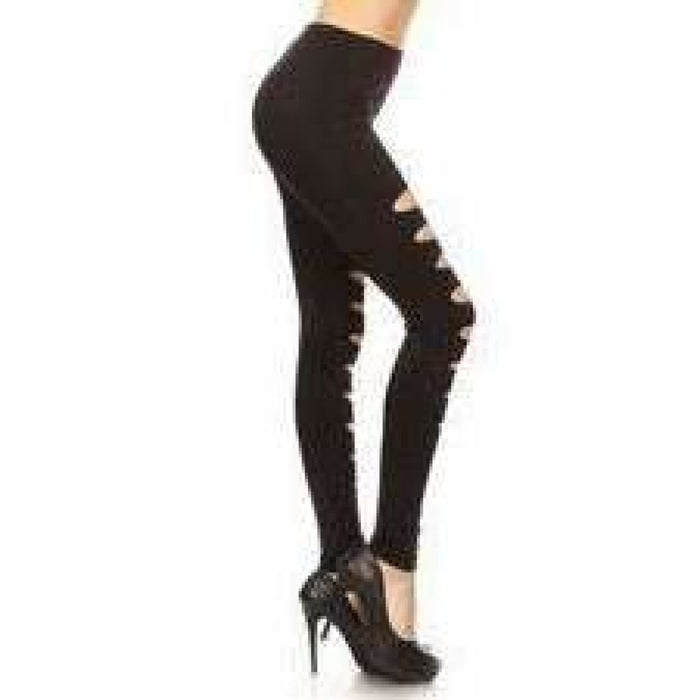 Women High Waist Strechy Leggings Full Length Cut Out Tights Seamless  Pants, Black,Cut Out Distressed