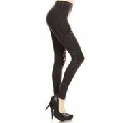 Yelete Ladies Distressed Denim Jean Leggings Leggings