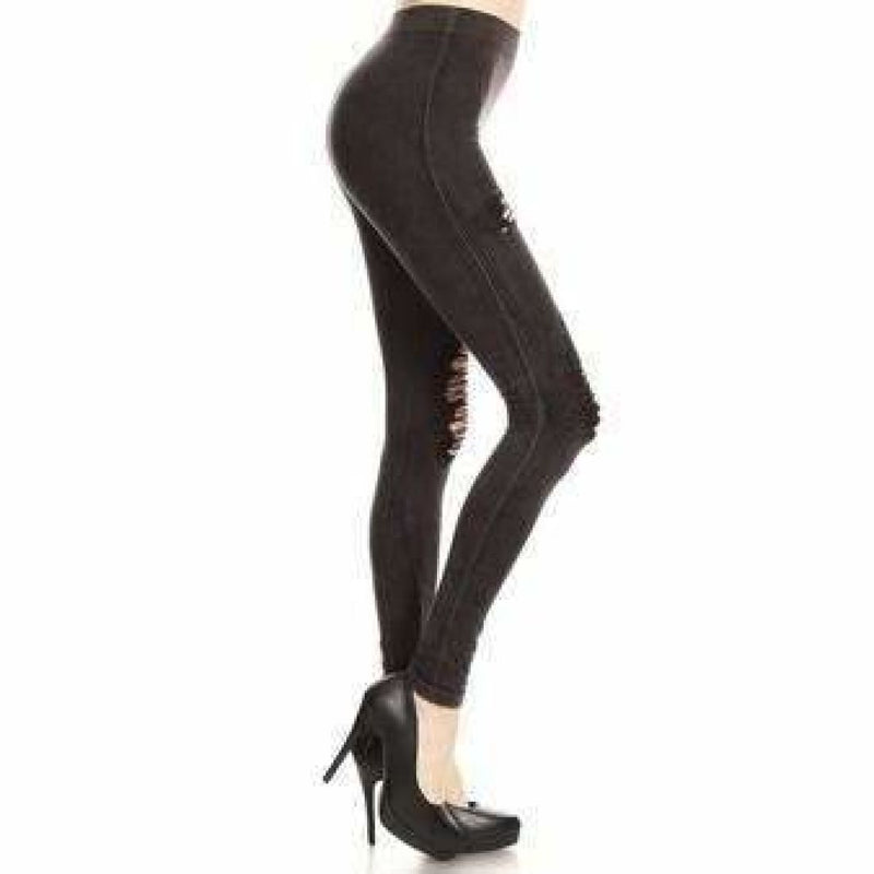 Yelete Ladies Distressed Denim Jean Leggings Leggings